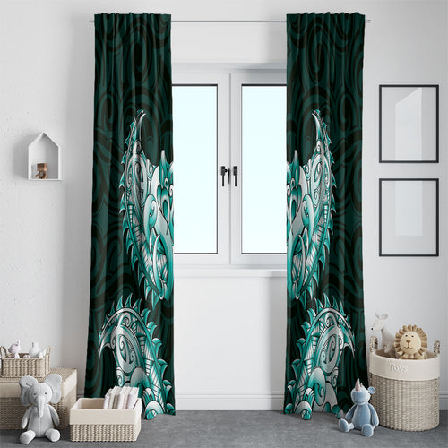 New Zealand Ta Moko Window Curtain Aotearoa Maori Chest Tattoo Turquoise
