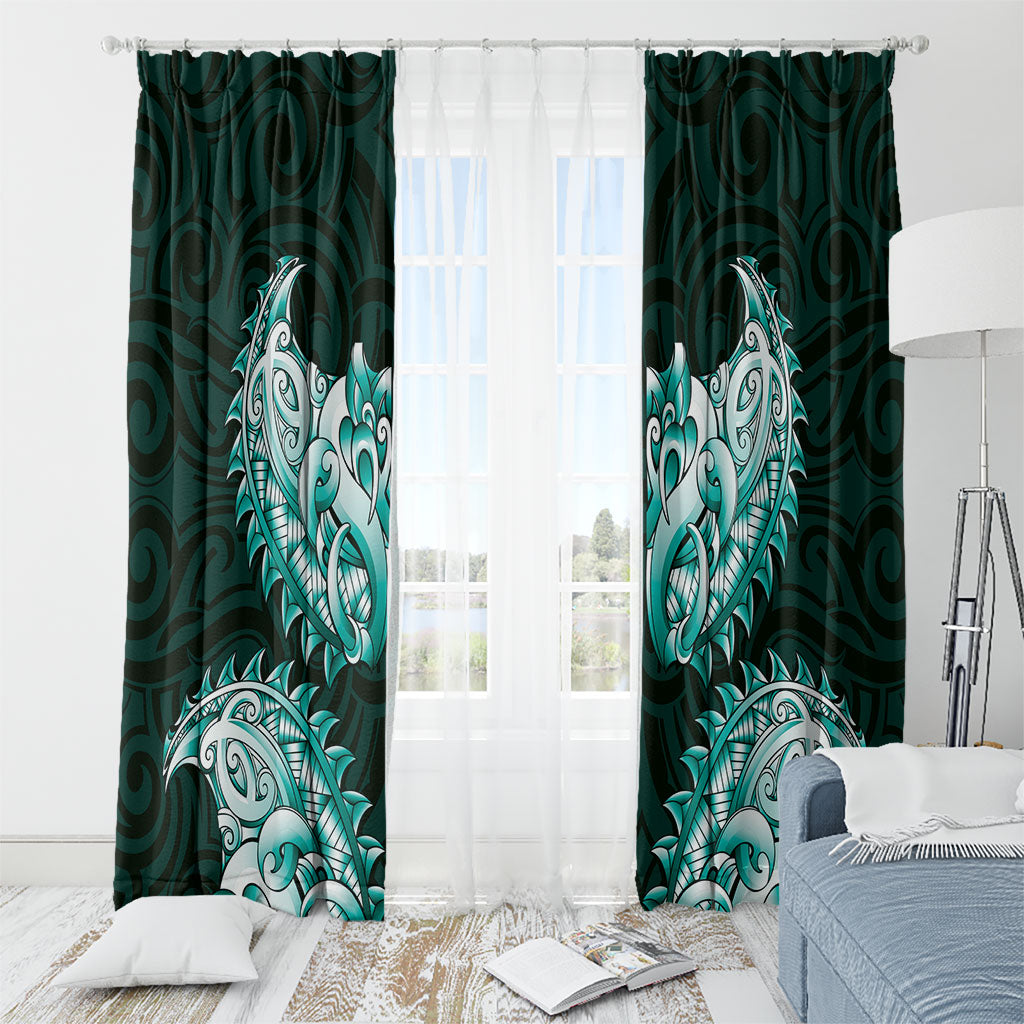 New Zealand Ta Moko Window Curtain Aotearoa Maori Chest Tattoo Turquoise