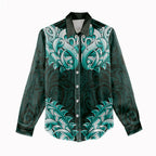 New Zealand Ta Moko Women Casual Shirt Aotearoa Maori Chest Tattoo Turquoise