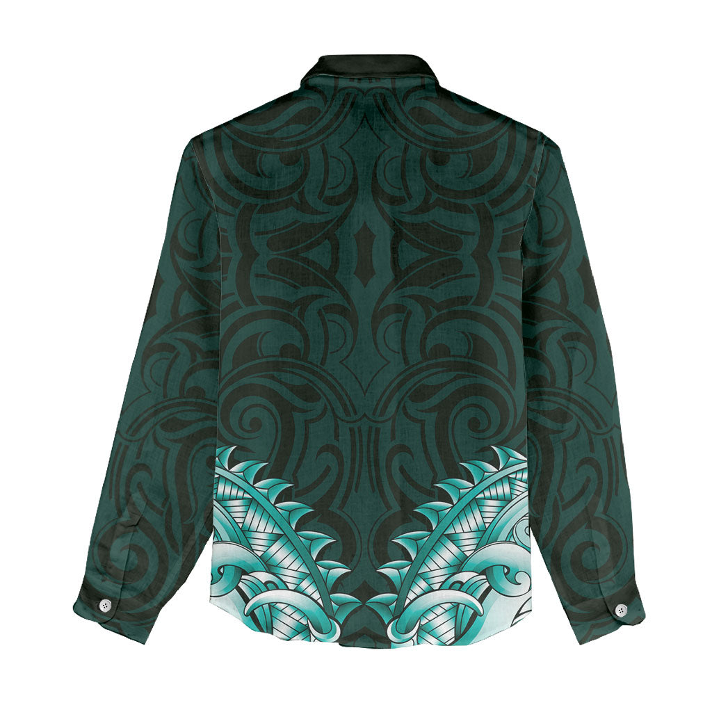 New Zealand Ta Moko Women Casual Shirt Aotearoa Maori Chest Tattoo Turquoise