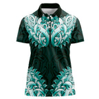 New Zealand Ta Moko Women Polo Shirt Aotearoa Maori Chest Tattoo Turquoise