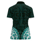 New Zealand Ta Moko Women Polo Shirt Aotearoa Maori Chest Tattoo Turquoise