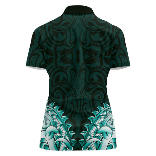 New Zealand Ta Moko Women Polo Shirt Aotearoa Maori Chest Tattoo Turquoise
