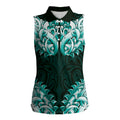 New Zealand Ta Moko Women Sleeveless Polo Shirt Aotearoa Maori Chest Tattoo Turquoise