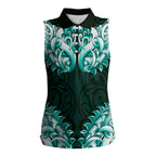 New Zealand Ta Moko Women Sleeveless Polo Shirt Aotearoa Maori Chest Tattoo Turquoise