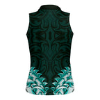 New Zealand Ta Moko Women Sleeveless Polo Shirt Aotearoa Maori Chest Tattoo Turquoise