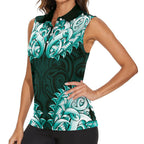 New Zealand Ta Moko Women Sleeveless Polo Shirt Aotearoa Maori Chest Tattoo Turquoise