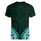 New Zealand Ta Moko Women V-Neck T-Shirt Aotearoa Maori Chest Tattoo Turquoise