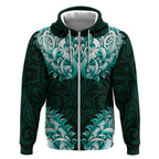New Zealand Ta Moko Zip Hoodie Aotearoa Maori Chest Tattoo Turquoise