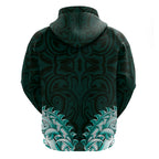New Zealand Ta Moko Zip Hoodie Aotearoa Maori Chest Tattoo Turquoise