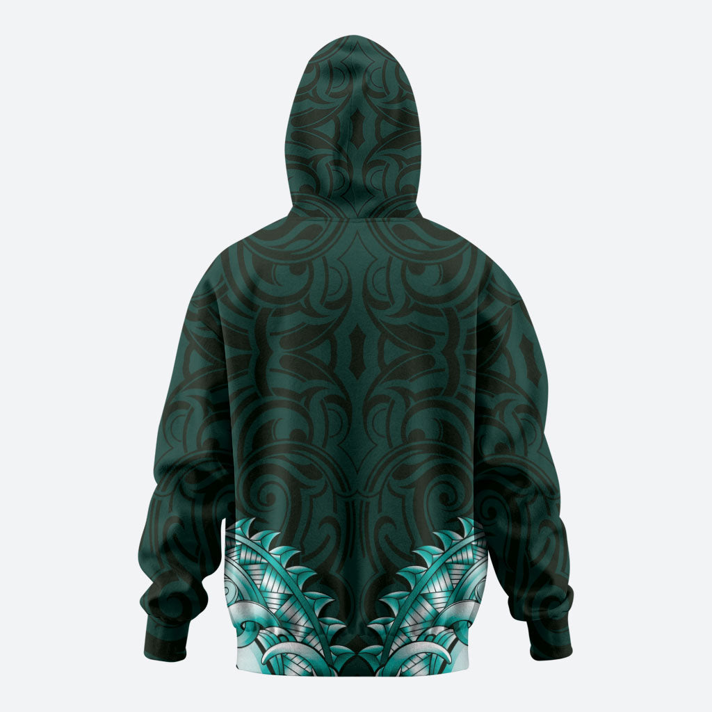 New Zealand Ta Moko Zip Hoodie Aotearoa Maori Chest Tattoo Turquoise