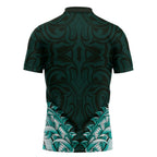 New Zealand Ta Moko Zipper Polo Shirt Aotearoa Maori Chest Tattoo Turquoise