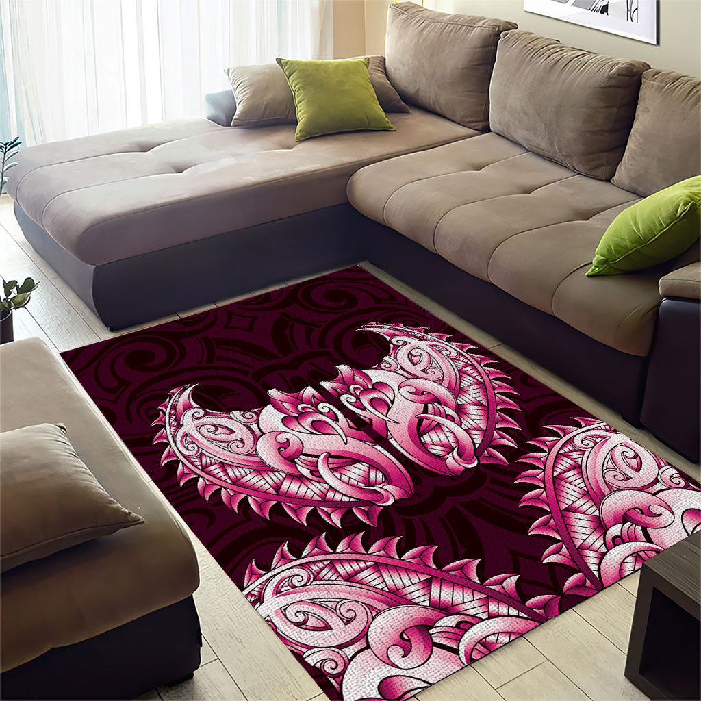 New Zealand Ta Moko Area Rug Aotearoa Maori Chest Tattoo Pink
