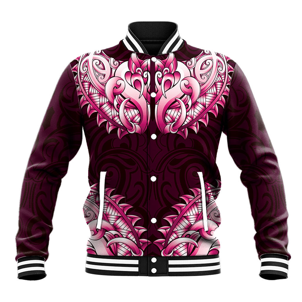 New Zealand Ta Moko Baseball Jacket Aotearoa Maori Chest Tattoo Pink