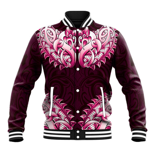 New Zealand Ta Moko Baseball Jacket Aotearoa Maori Chest Tattoo Pink