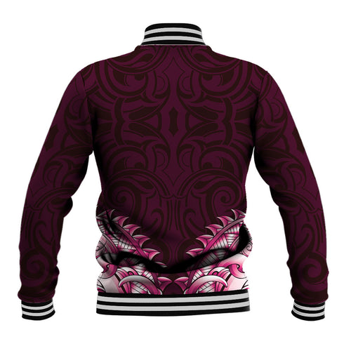 New Zealand Ta Moko Baseball Jacket Aotearoa Maori Chest Tattoo Pink