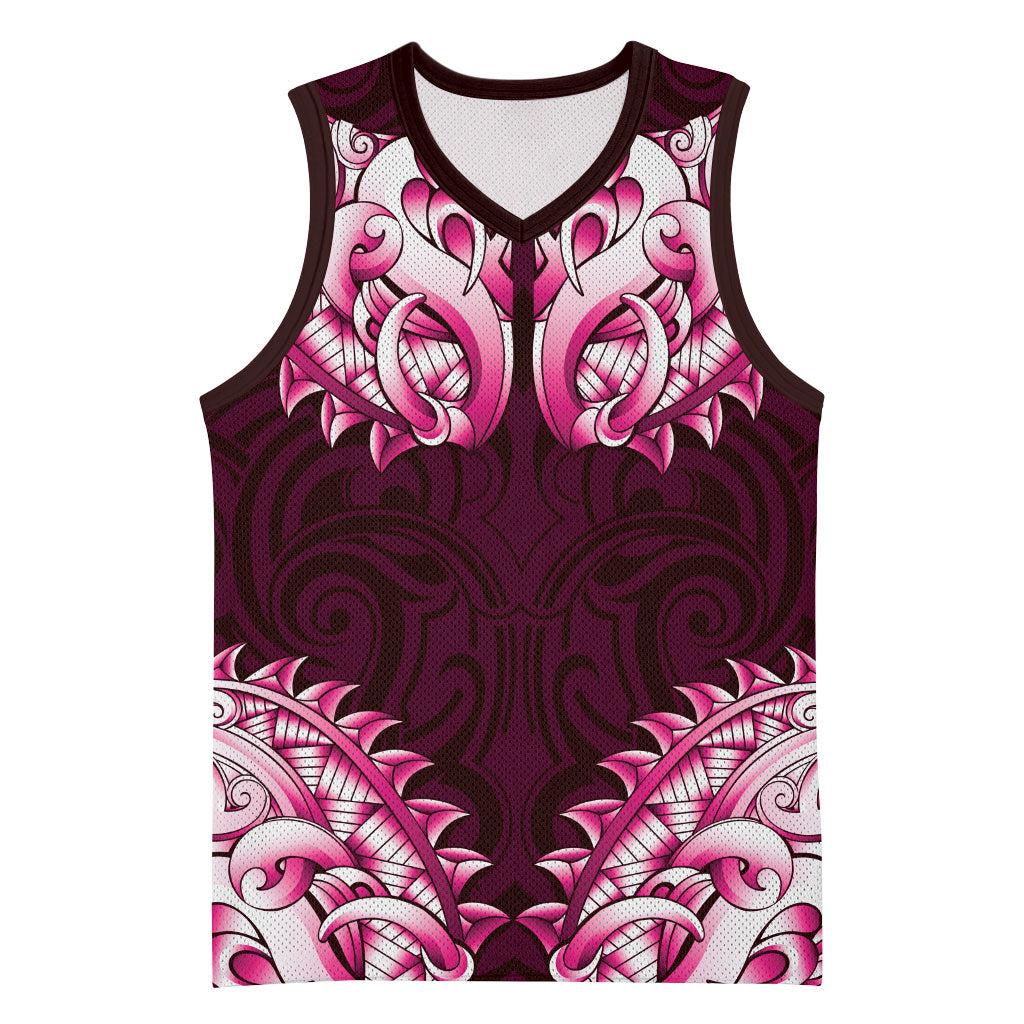New Zealand Ta Moko Basketball Jersey Aotearoa Maori Chest Tattoo Pink