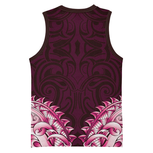 New Zealand Ta Moko Basketball Jersey Aotearoa Maori Chest Tattoo Pink