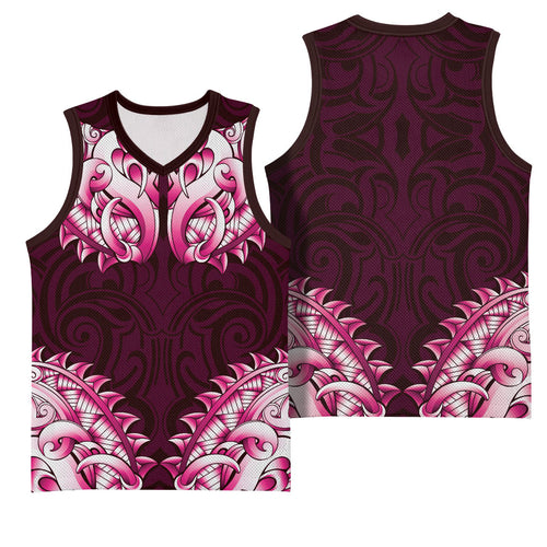 New Zealand Ta Moko Basketball Jersey Aotearoa Maori Chest Tattoo Pink