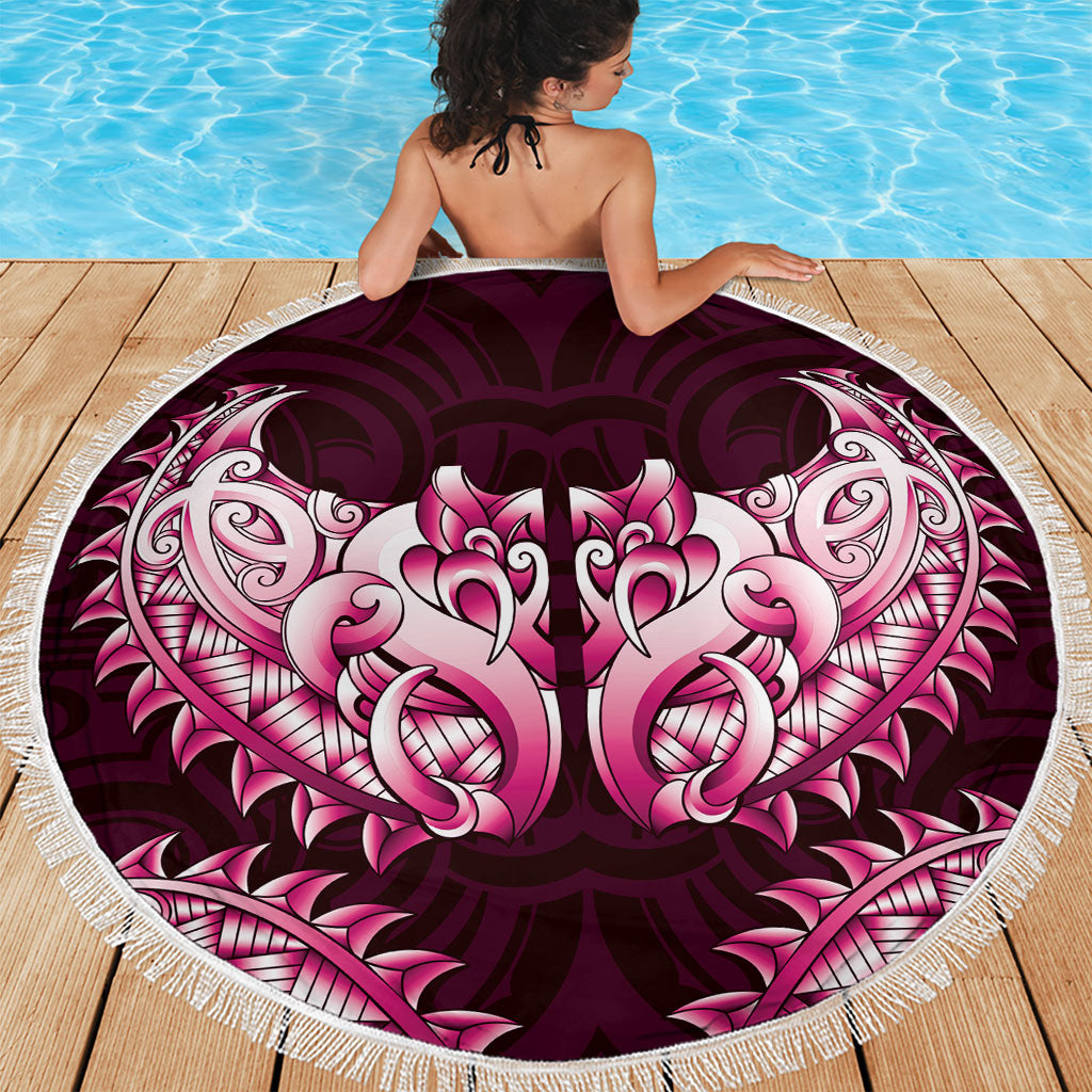 New Zealand Ta Moko Beach Blanket Aotearoa Maori Chest Tattoo Pink