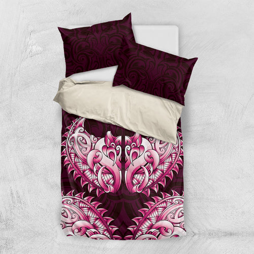 New Zealand Ta Moko Bedding Set Aotearoa Maori Chest Tattoo Pink