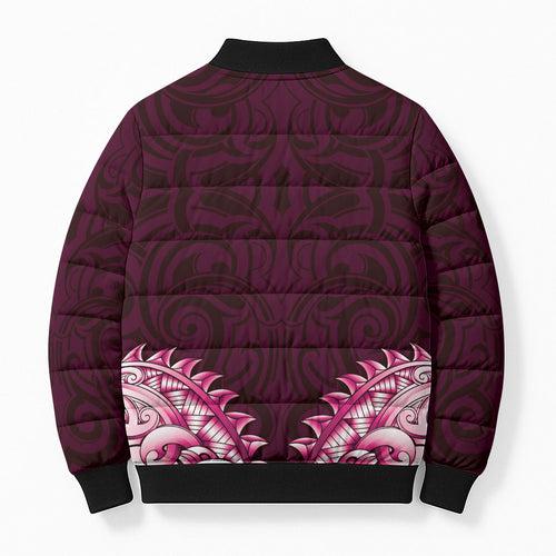 New Zealand Ta Moko Bomber Puffer Jacket Aotearoa Maori Chest Tattoo Pink