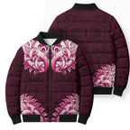 New Zealand Ta Moko Bomber Puffer Jacket Aotearoa Maori Chest Tattoo Pink