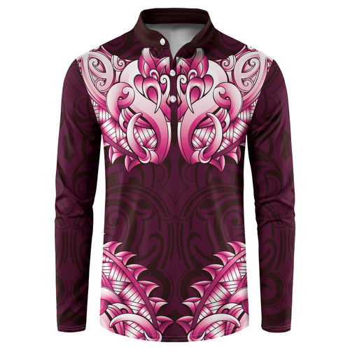 New Zealand Ta Moko Button Sweatshirt Aotearoa Maori Chest Tattoo Pink