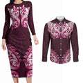New Zealand Ta Moko Couples Matching Long Sleeve Bodycon Dress and Long Sleeve Button Shirt Aotearoa Maori Chest Tattoo Pink