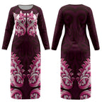 New Zealand Ta Moko Couples Matching Long Sleeve Bodycon Dress and Long Sleeve Button Shirt Aotearoa Maori Chest Tattoo Pink