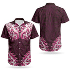 New Zealand Ta Moko Couples Matching Off Shoulder Maxi Dress and Hawaiian Shirt Aotearoa Maori Chest Tattoo Pink