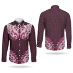 New Zealand Ta Moko Couples Matching Off Shoulder Maxi Dress and Long Sleeve Button Shirt Aotearoa Maori Chest Tattoo Pink