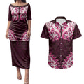 New Zealand Ta Moko Couples Matching Puletasi and Hawaiian Shirt Aotearoa Maori Chest Tattoo Pink