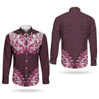 New Zealand Ta Moko Couples Matching Short Sleeve Bodycon Dress and Long Sleeve Button Shirt Aotearoa Maori Chest Tattoo Pink