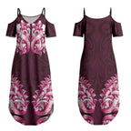 New Zealand Ta Moko Couples Matching Summer Maxi Dress and Hawaiian Shirt Aotearoa Maori Chest Tattoo Pink