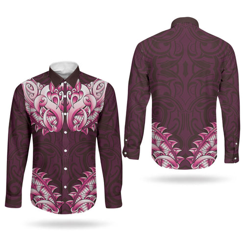New Zealand Ta Moko Couples Matching Summer Maxi Dress and Long Sleeve Button Shirt Aotearoa Maori Chest Tattoo Pink