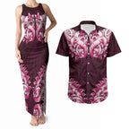 New Zealand Ta Moko Couples Matching Tank Maxi Dress and Hawaiian Shirt Aotearoa Maori Chest Tattoo Pink