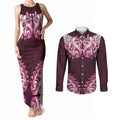 New Zealand Ta Moko Couples Matching Tank Maxi Dress and Long Sleeve Button Shirt Aotearoa Maori Chest Tattoo Pink