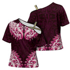 New Zealand Ta Moko Cross Shoulder Shirt Aotearoa Maori Chest Tattoo Pink