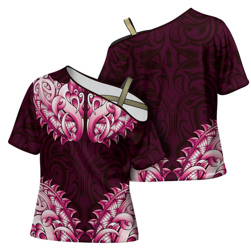 New Zealand Ta Moko Cross Shoulder Shirt Aotearoa Maori Chest Tattoo Pink