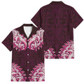 New Zealand Ta Moko Family Matching Off The Shoulder Long Sleeve Dress and Hawaiian Shirt Aotearoa Maori Chest Tattoo Pink