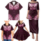 New Zealand Ta Moko Family Matching Puletasi and Hawaiian Shirt Aotearoa Maori Chest Tattoo Pink