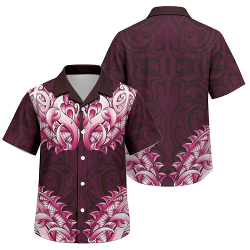 New Zealand Ta Moko Family Matching Short Sleeve Bodycon Dress and Hawaiian Shirt Aotearoa Maori Chest Tattoo Pink