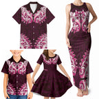 New Zealand Ta Moko Family Matching Tank Maxi Dress and Hawaiian Shirt Aotearoa Maori Chest Tattoo Pink