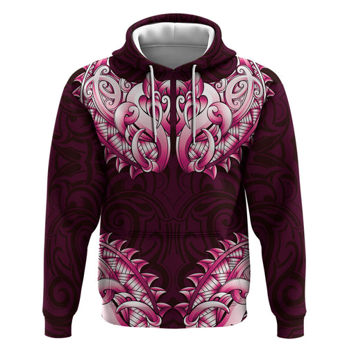 New Zealand Ta Moko Hoodie Aotearoa Maori Chest Tattoo Pink