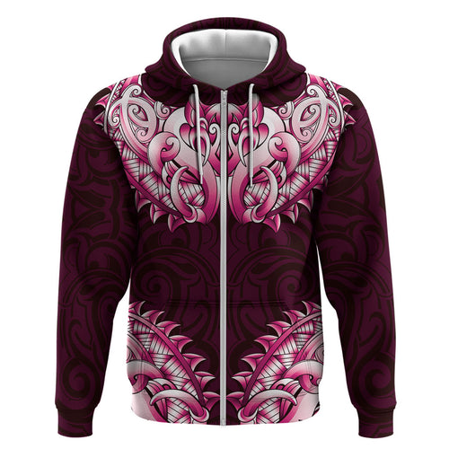 New Zealand Ta Moko Hoodie Aotearoa Maori Chest Tattoo Pink