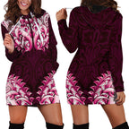 New Zealand Ta Moko Hoodie Dress Aotearoa Maori Chest Tattoo Pink