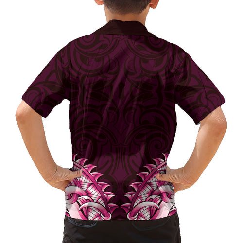 New Zealand Ta Moko Kid Hawaiian Shirt Aotearoa Maori Chest Tattoo Pink