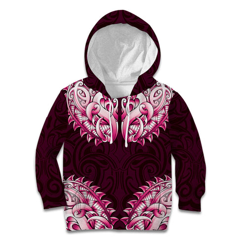 New Zealand Ta Moko Kid Hoodie Aotearoa Maori Chest Tattoo Pink