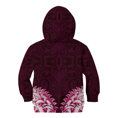 New Zealand Ta Moko Kid Hoodie Aotearoa Maori Chest Tattoo Pink